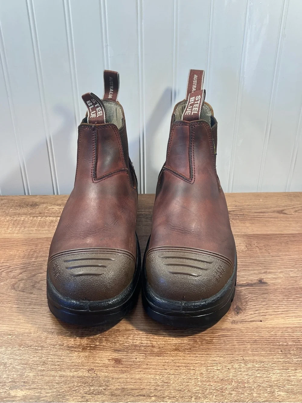 Steel Blue Men’s Brown Pull-On Work Chelsea Boots Steel Toe Safety Shoe Size 10